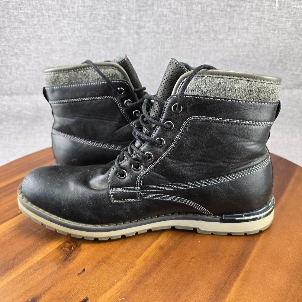 Mens Black Lace Up Ankle Boots Combat Style Round Toe Winter Casual Size 8.5 MED - Picture 8 of 14